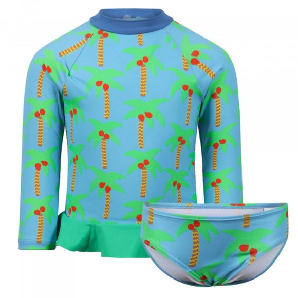 STELLA MCCARTNEY Palm Trees Swimsuit with Long-Sleeved Top in Blue - Size 8 - Picture 1 of 5